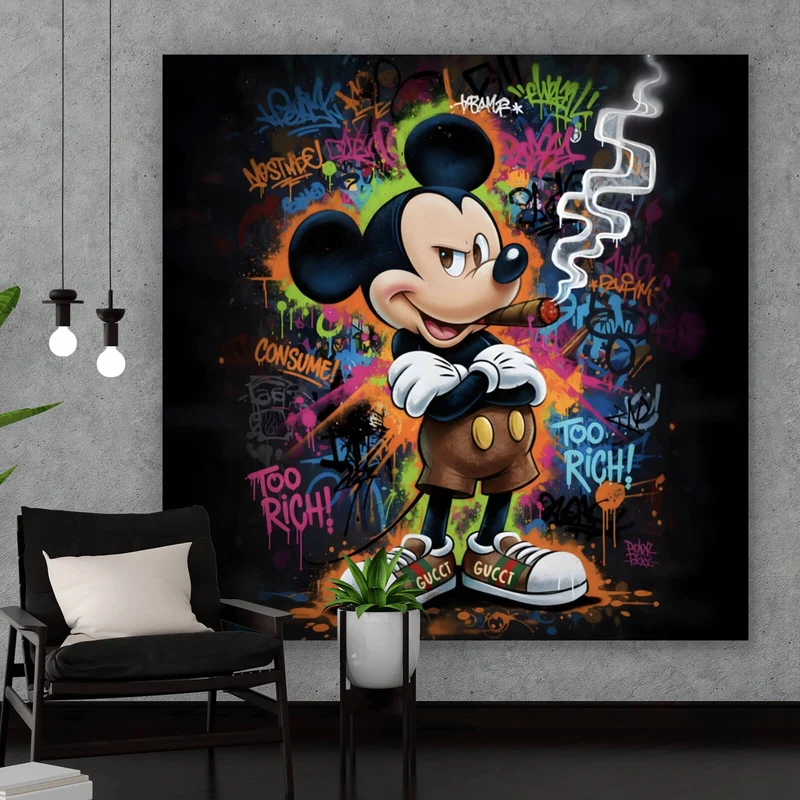 Spannrahmenbild Rauchende Maus auf Graffitiwand Quadrat