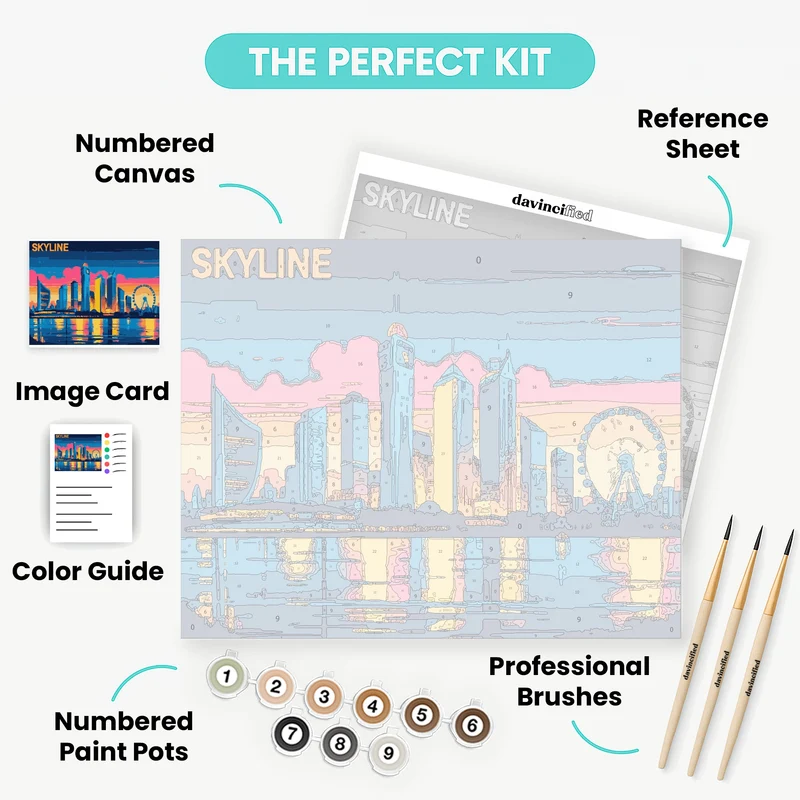 Futuristic Cityscape Skyline Reflection - Paint by Numbers Kit