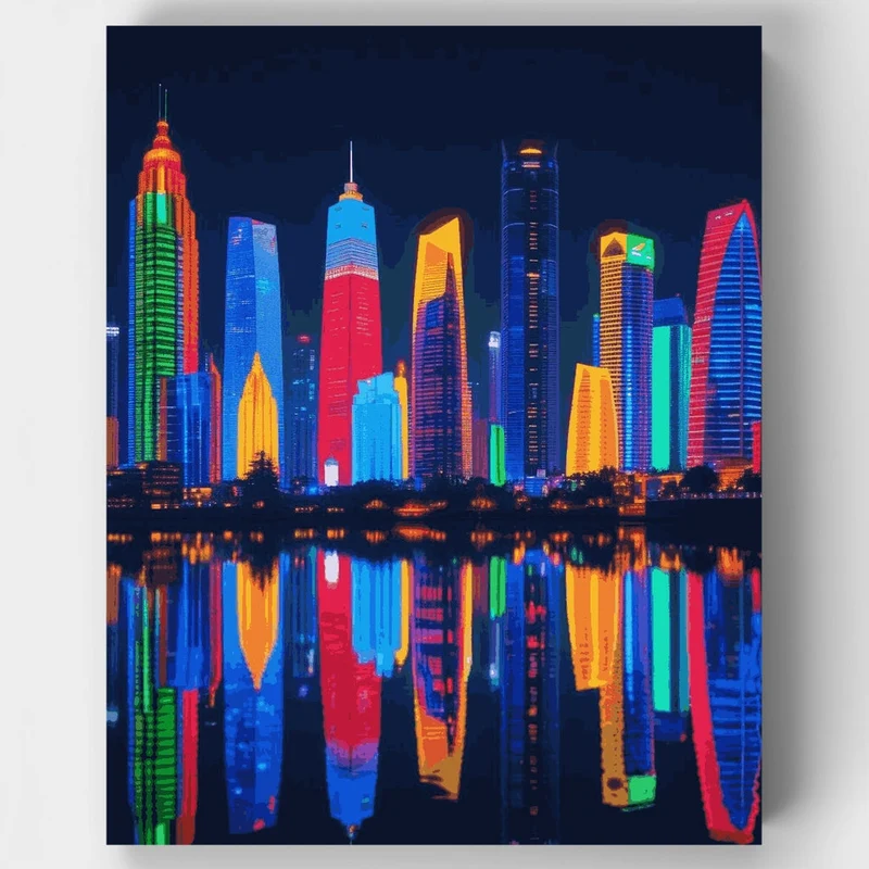 Vibrant City Skyline Reflection - Paint by Numbers Kit