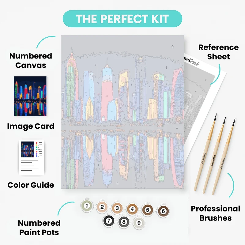 Vibrant City Skyline Reflection - Paint by Numbers Kit