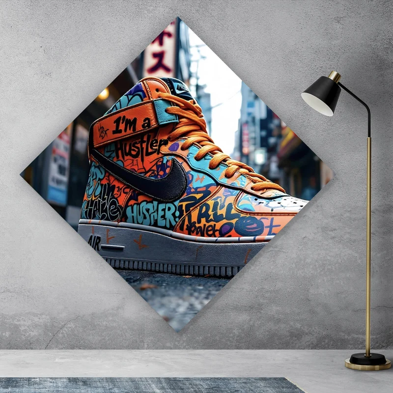 Aluminiumbild Sneaker Streetart Raute