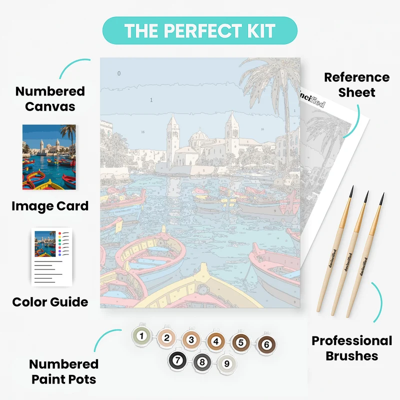 Mediterranean Harbor Church - Paint by Numbers Kit