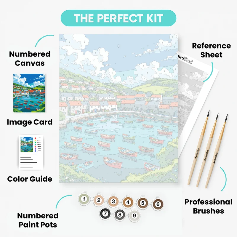 Charming Coastal Village Harbor - Paint by Numbers Kit