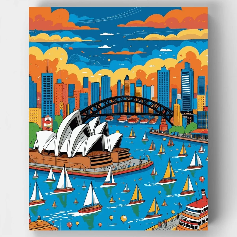 Sydney Harbor Opera House Skyline - Paint by Numbers Kit