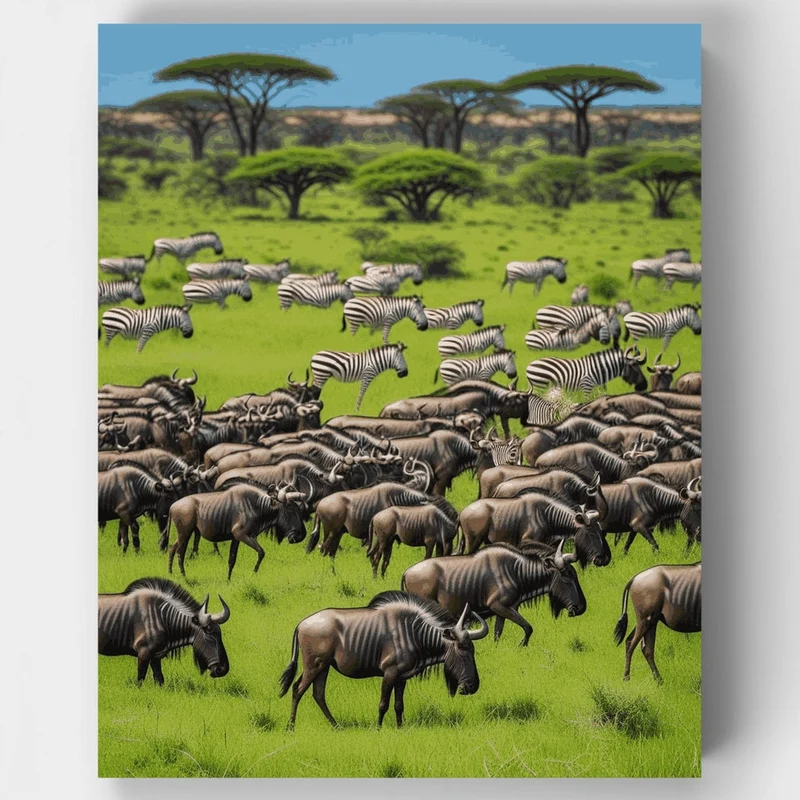 Great Migration Wildebeest and Zebras - Paint by Numbers Kit