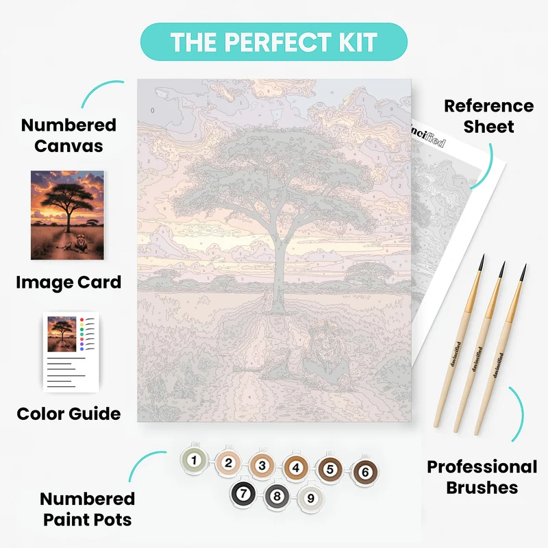 African Savanna Lion at Sunset - Paint by Numbers Kit