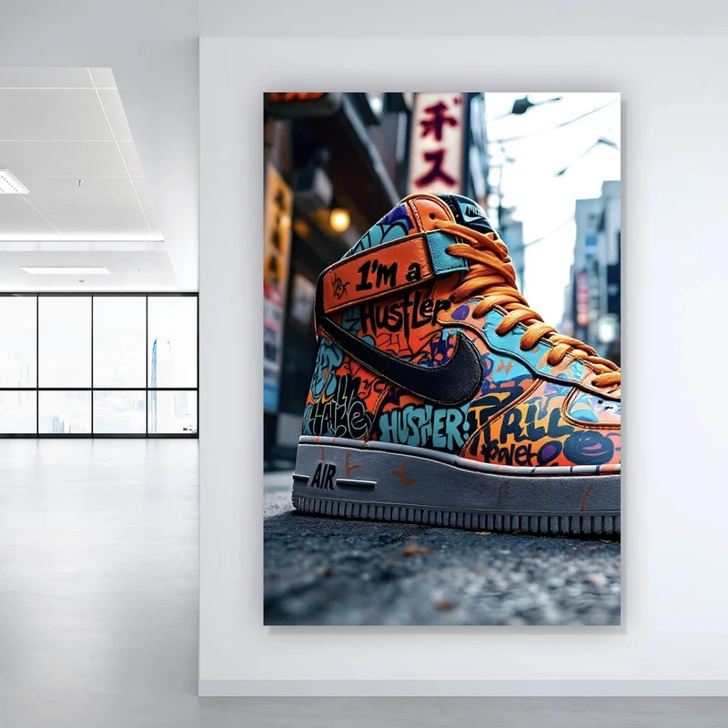 Aluminiumbild gebürstet Sneaker Streetart Hochformat