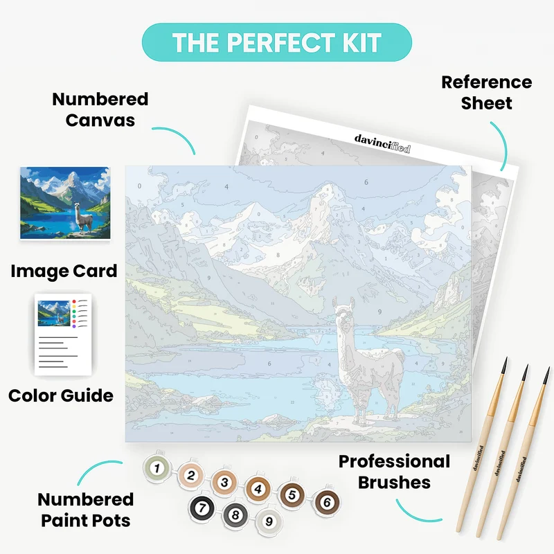 Llama in Mountain Lake Paradise - Paint by Numbers Kit