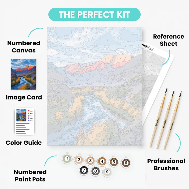 Mountain River Valley Autumn Landscape - Paint by Numbers Kit