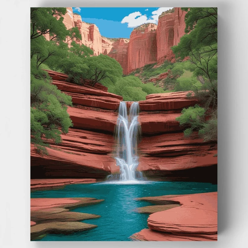 Red Rock Canyon Waterfall - Paint by Numbers Kit