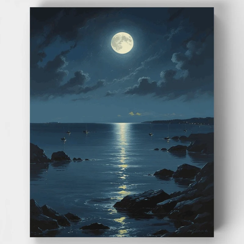 Moonlit Harbor Serenity - Paint by Numbers Kit