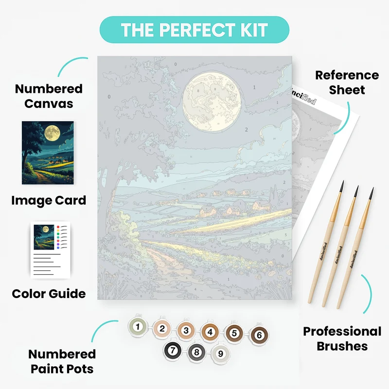 Moonlit Village Countryside - Paint by Numbers Kit