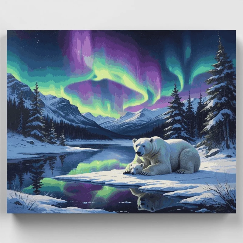 Arctic Polar Bears Aurora Display - Paint by Numbers Kit