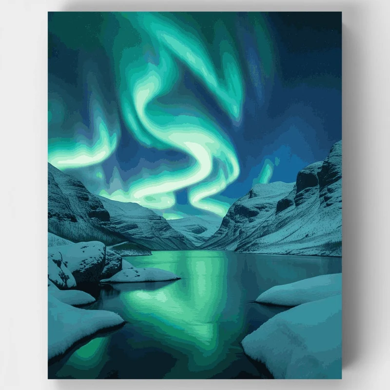 Aurora Borealis Over Snowy Mountains - Paint by Numbers Kit