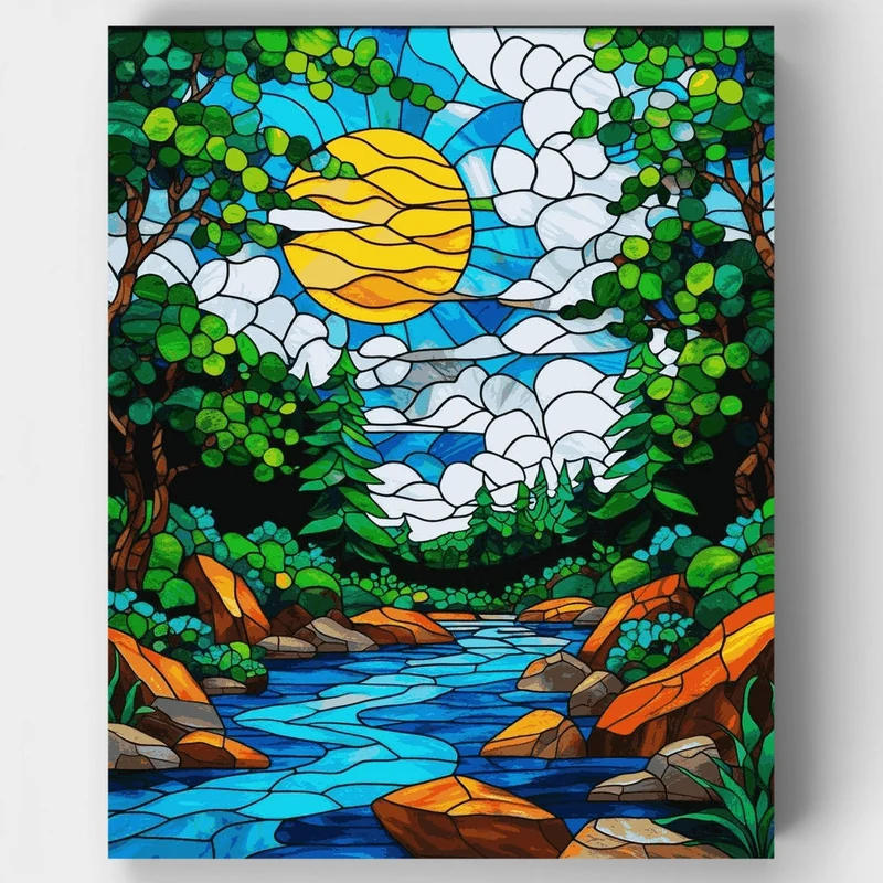 Stained Glass Nature Scene - Paint by Numbers Kit