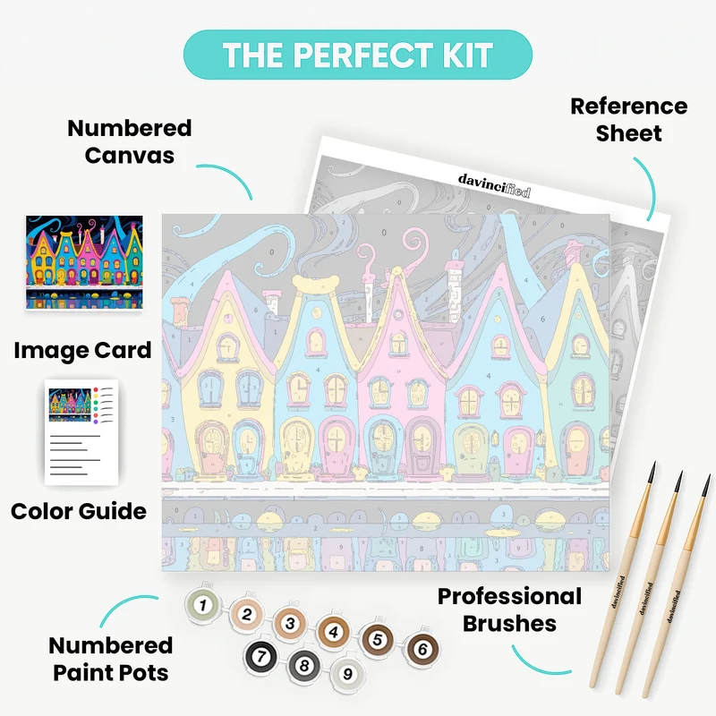 Whimsical Colorful Houses by Water - Paint by Numbers Kit