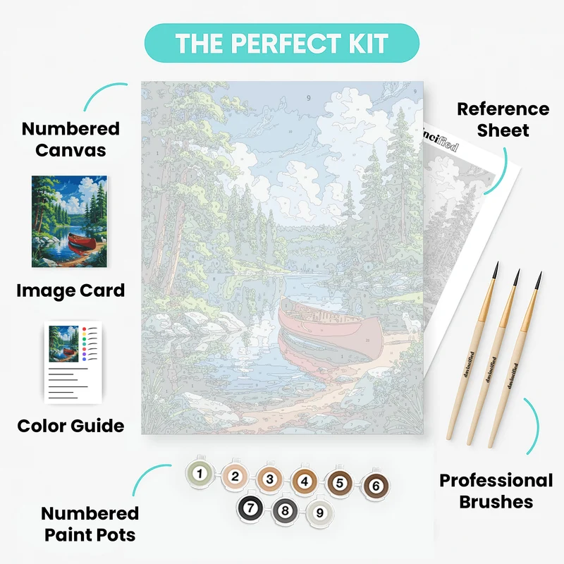Tranquil Lake Canoe Scene - Paint by Numbers Kit