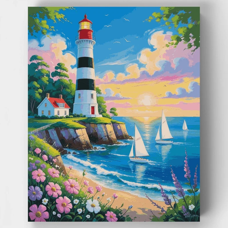 Coastal Lighthouse Sunset - Paint by Numbers Kit