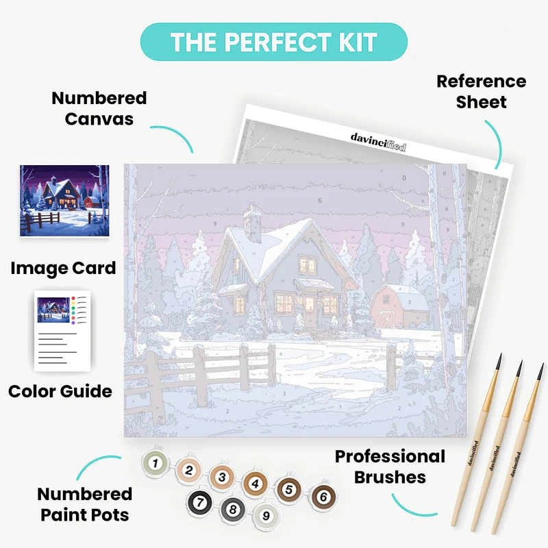 Snowy Farmhouse Winter Evening - Paint by Numbers Kit