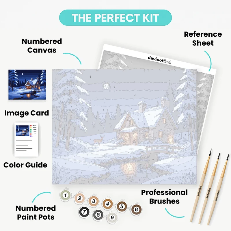 Winter Cottage Night Scene - Paint by Numbers Kit