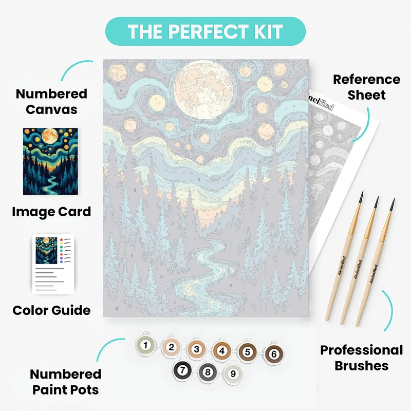 Starry Night Forest with Winding River - Paint by Numbers Kit