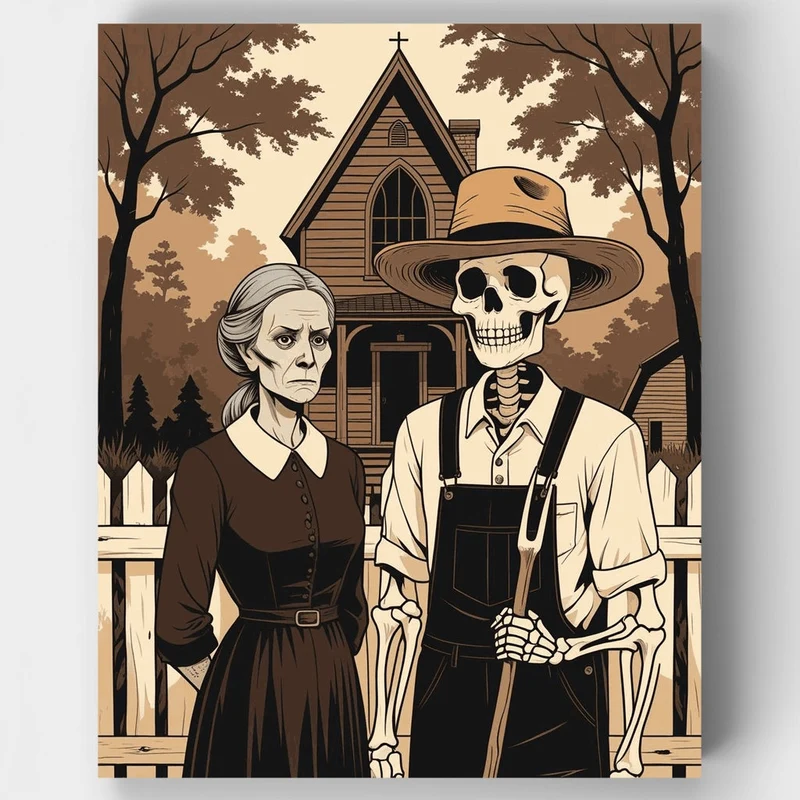 Gothic American Gothic Skeleton Parody - Paint by Numbers Kit