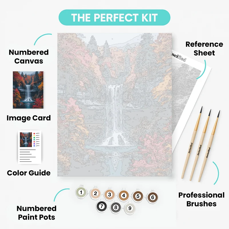 Autumn Waterfall in Mountain Forest - Paint by Numbers Kit