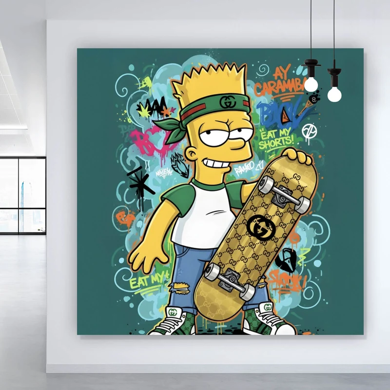 Aluminiumbild gebürstet Skateboarder Graffiti Quadrat