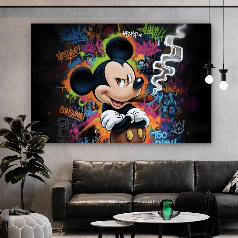 Poster Rauchende Maus auf Graffitiwand Querformat