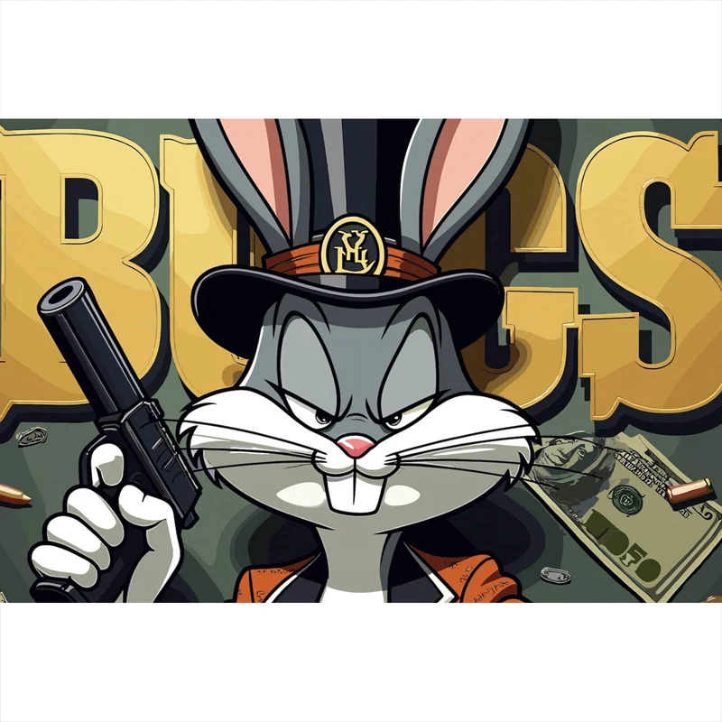 Poster Hase mit Zylinder und Pistole Querformat
