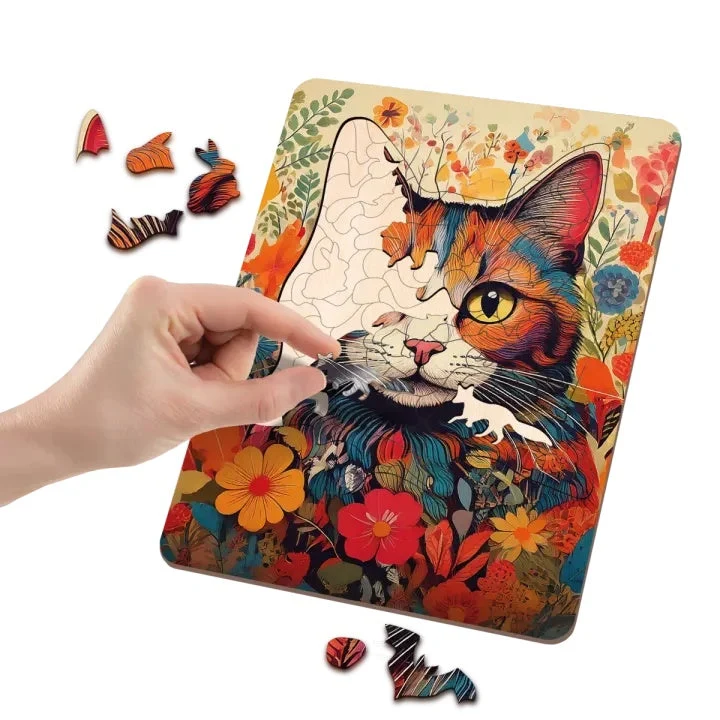 Wooden Cat Puzzle with Unique Shapes, 130 pcs