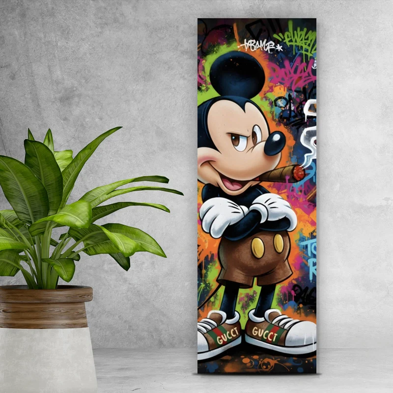 Leinwandbild Rauchende Maus auf Graffitiwand Panorama Hoch