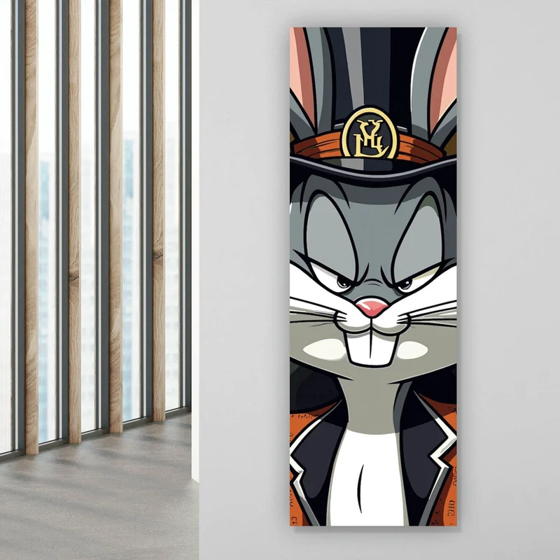 Poster Hase mit Zylinder und Pistole Panorama Hoch