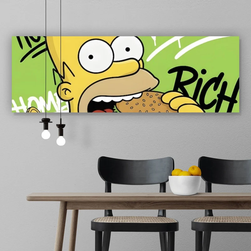 Spannrahmenbild Figur Isst Burger mit Geld Panorama