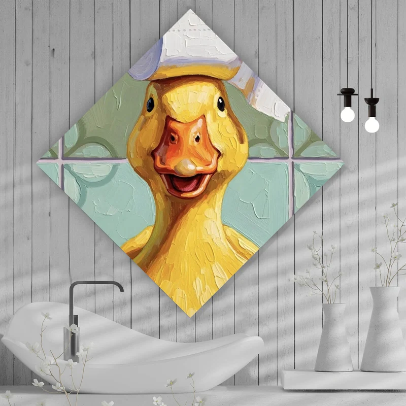 Poster Lustige Ente im Badezimmer Raute