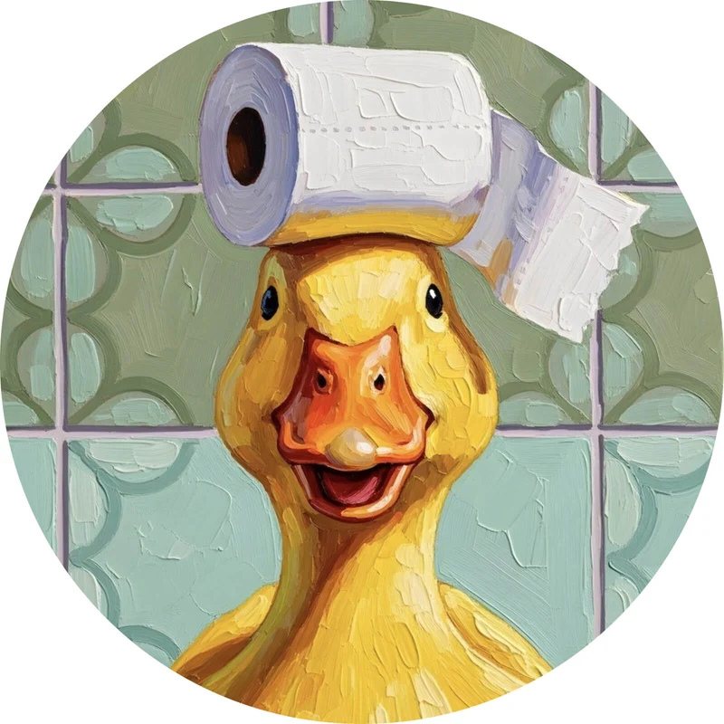 Aluminiumbild gebürstet Lustige Ente im Badezimmer Kreis