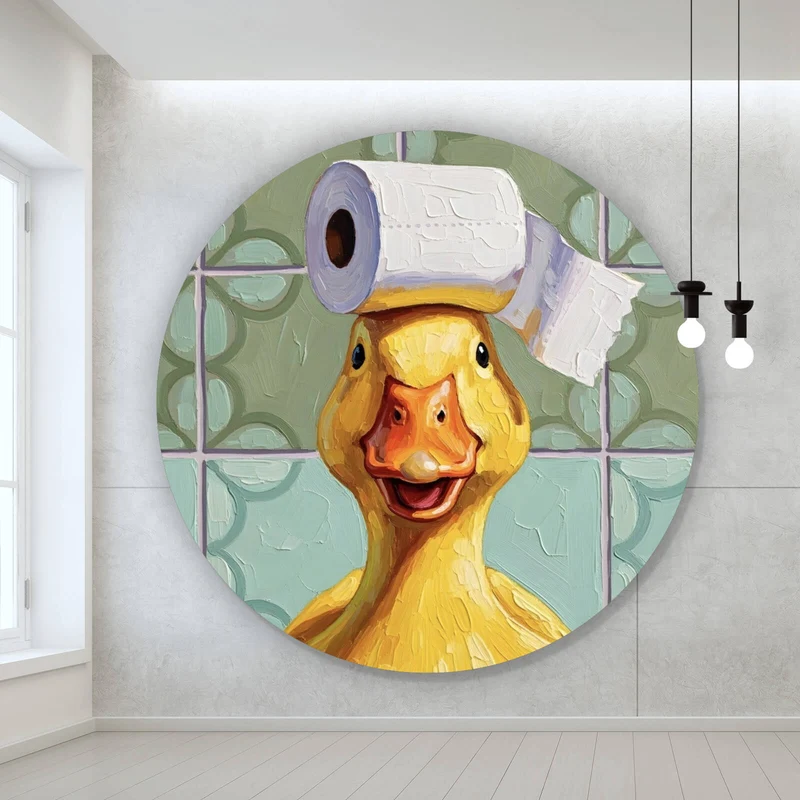 Aluminiumbild Lustige Ente im Badezimmer Kreis