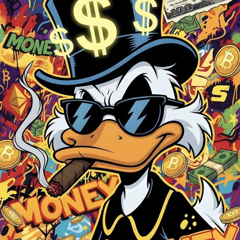 Poster Coole Ente mit Zigarre auf Geld Hintergrund Quadrat