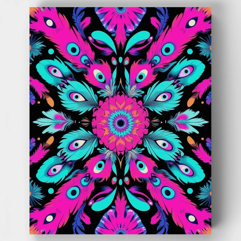 Vibrant Peacock Feather Mandala - Paint by Numbers Kit