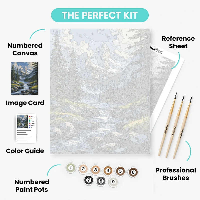 Mountain Stream Waterfall Landscape - Paint by Numbers Kit