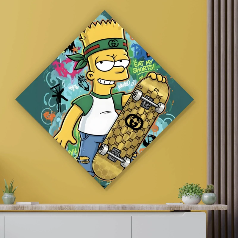 Aluminiumbild gebürstet Skateboarder Graffiti Raute