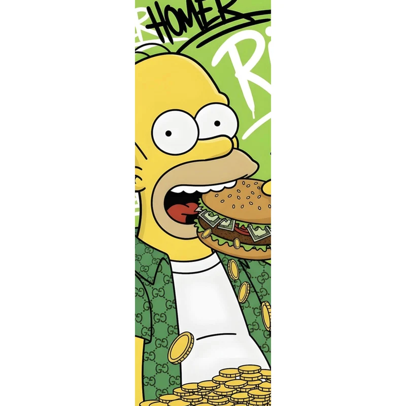 Leinwandbild Figur Isst Burger mit Geld Panorama Hoch