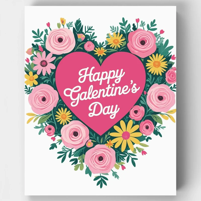 Happy Galentine's Day Floral Heart - Paint by Numbers Kit