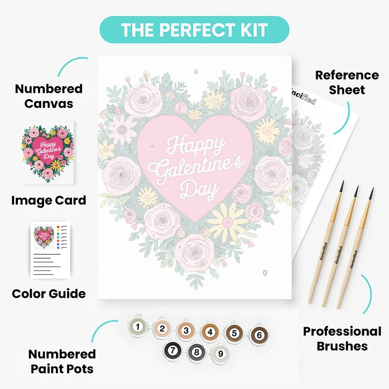 Happy Galentine's Day Floral Heart - Paint by Numbers Kit