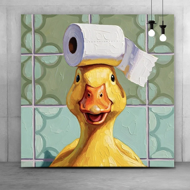 Leinwandbild Lustige Ente im Badezimmer Quadrat