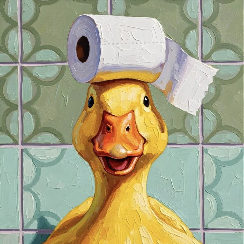 Poster Lustige Ente im Badezimmer Quadrat