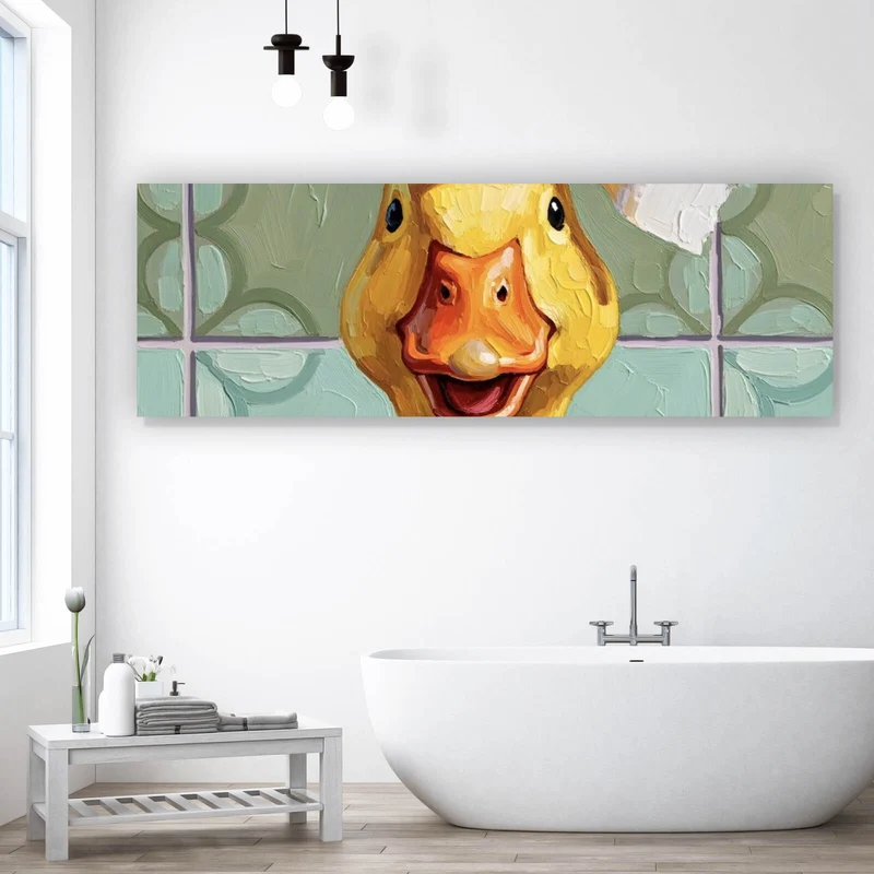 Acrylglasbild Lustige Ente im Badezimmer Panorama