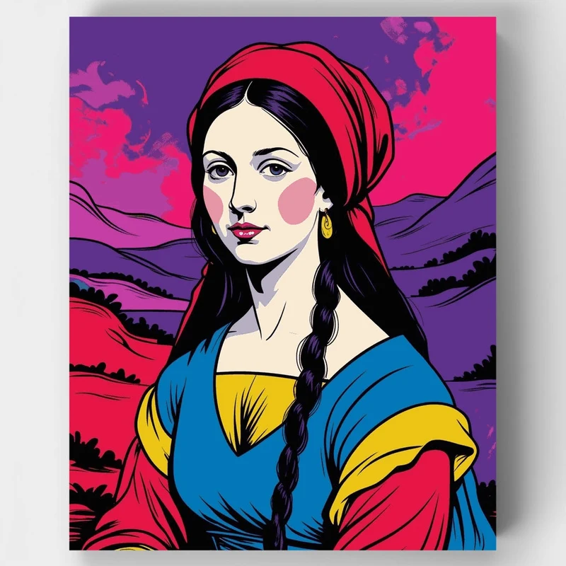 Pop Art Portrait of Woman with Red Headscarf - Paint by Numbers Kit