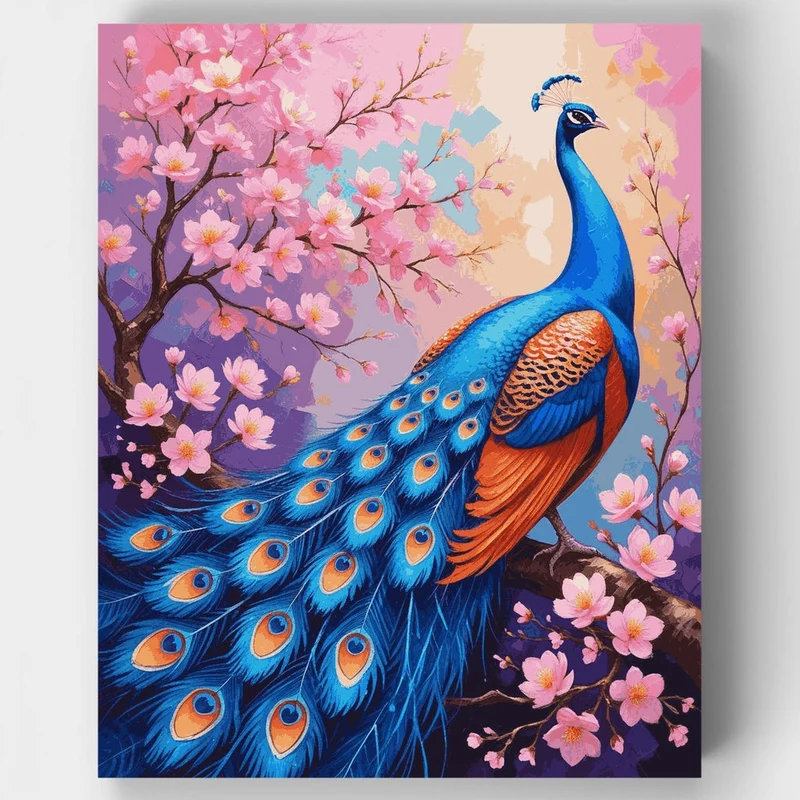 Majestic Peacock in Cherry Blossom Garden - Paint by Numbers Kit