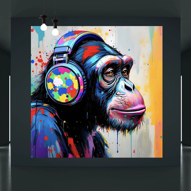 Poster Affe mit Kopfhörer Graffiti Quadrat
